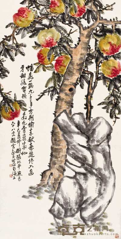 赵云壑 辛巳（1941年）作 桃寿图 轴 134×67cm